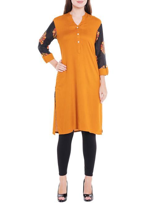 mustard rayon straight kurta - 14654295 - Very Small Image - 1