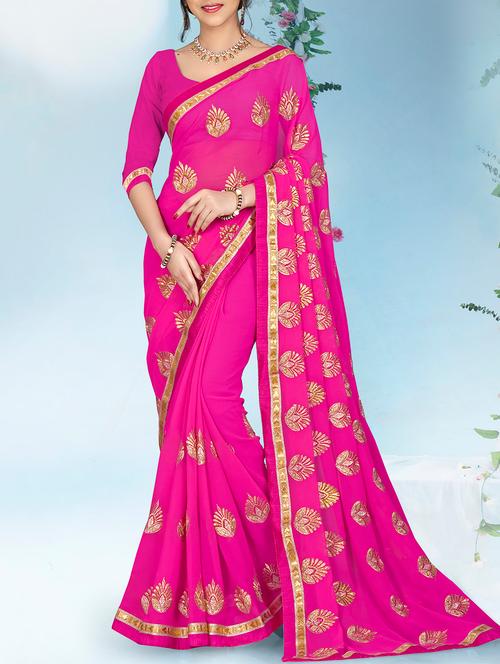 pink georgette embroidered saree with blouse - 14654377 - Very Small Image - 1