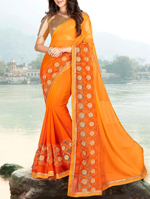 orange georgette embroidered saree with blouse - 14654418 - Very Small Image - 1