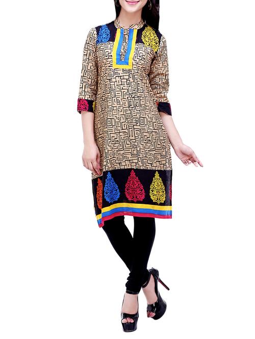 cream colored cotton straight kurta - 14655561 - Very Small Image - 1