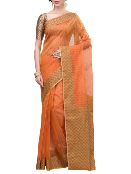 orange woven saree with blouse - 14656542 - Very Small Image - 1