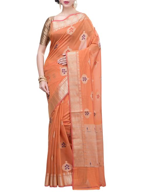 orange woven saree with blouse - 14656558 - Very Small Image - 1