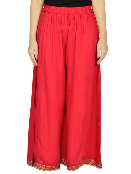 red solid flared palazzo - 14657543 - Very Small Image - 1