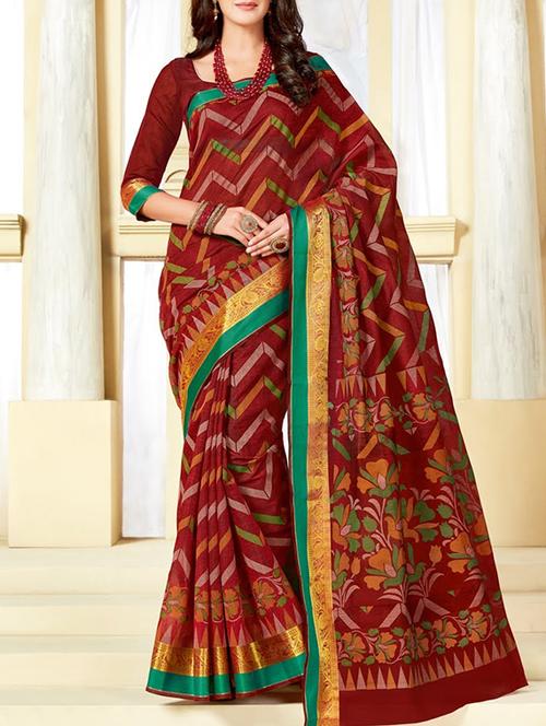 chevron printed maroon saree with blouse - 14658345 - Very Small Image - 1