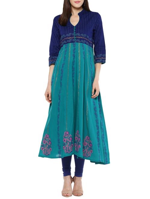 blue cotton anarkali kurta - 14658693 - Very Small Image - 1
