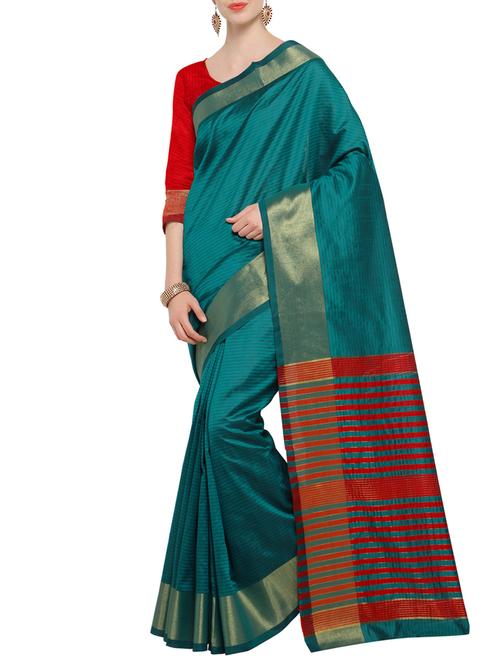 golden bordered tussar silk saree with blouse - 14661928 - Very Small Image - 1