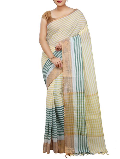 yellow cotton woven saree with blouse - 14663443 - Very Small Image - 1