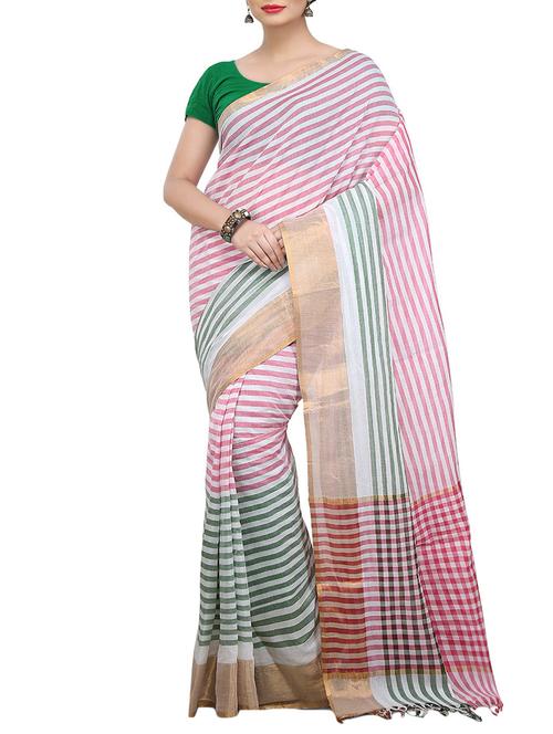 pink cotton woven saree with blouse - 14663446 - Very Small Image - 1