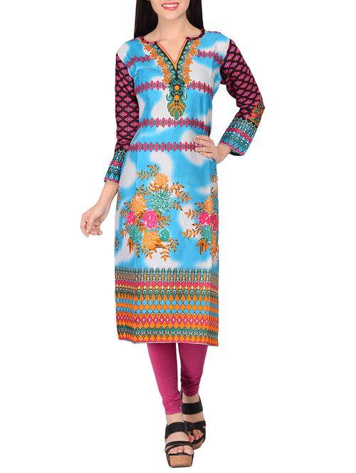 blue cotton printed unstitched set - 14663617 - Very Small Image - 1