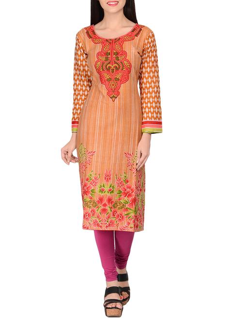 orange cotton printed unstitched set - 14663624 - Very Small Image - 1