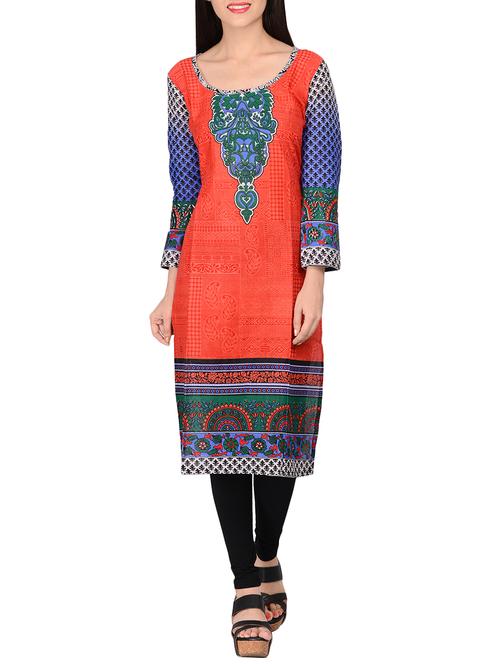 orange cotton printed unstitched set - 14663627 - Very Small Image - 1
