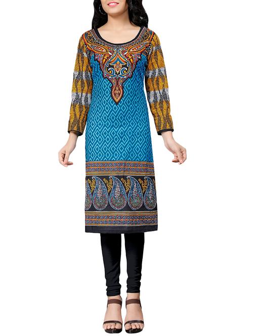 blue cotton printed unstitched set - 14663646 - Very Small Image - 1
