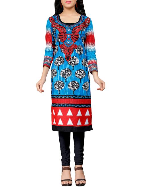 blue cotton printed unstitched set - 14663649 - Very Small Image - 1