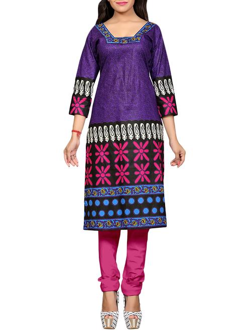 purple cotton printed unstitched set - 14663681 - Very Small Image - 1
