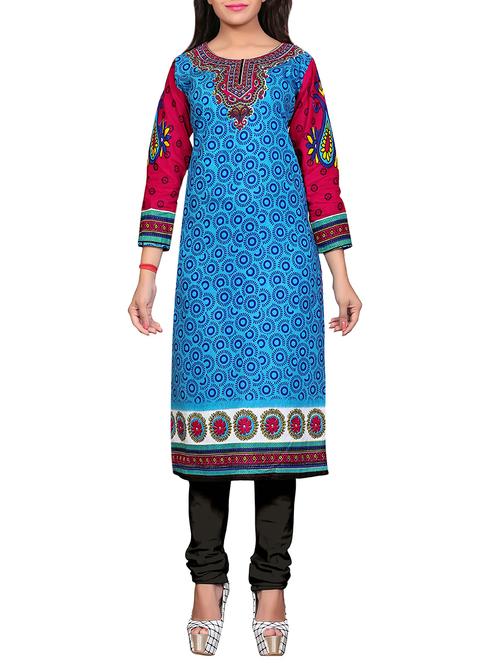 blue cotton printed unstitched set - 14663704 - Very Small Image - 1
