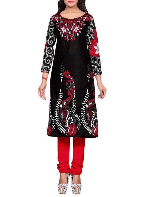 black cotton printed unstitched set - 14663706 - Very Small Image - 1