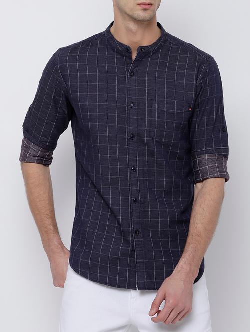 navy blue cotton casual shirt - 14664052 - Very Small Image - 1