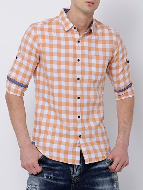 orange cotton casual shirt - 14664118 - Very Small Image - 1