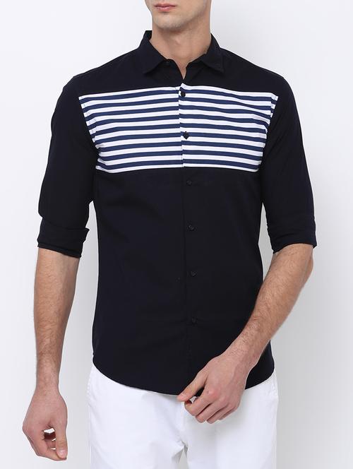 dark blue cotton casual shirt - 14664128 - Very Small Image - 1