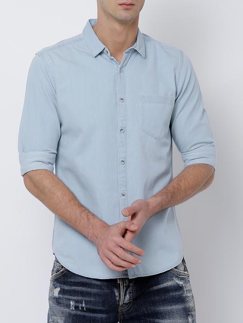 light blue cotton casual shirt - 14664129 - Very Small Image - 1