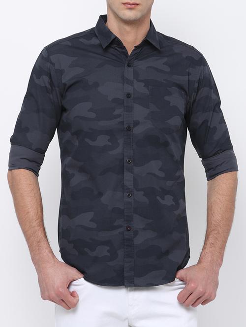 dark blue cotton casual shirt - 14664134 - Very Small Image - 1