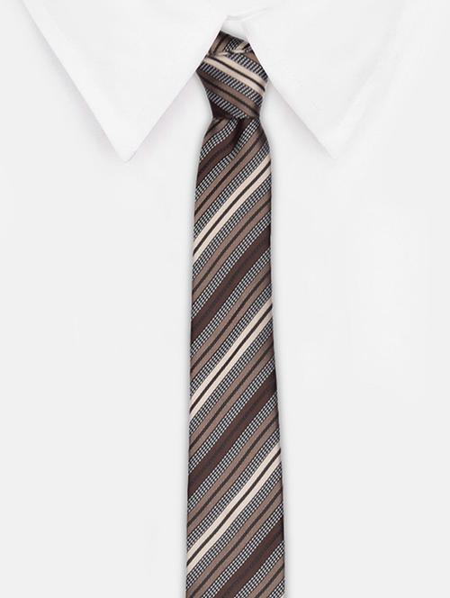 brown & cream micro fibre tie - 14665279 - Very Small Image - 1