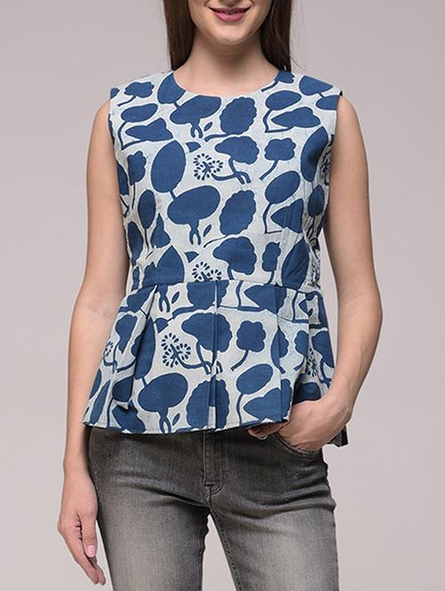 simply kitsch blue dabu cotton peplum top - 14665365 - Very Small Image - 1