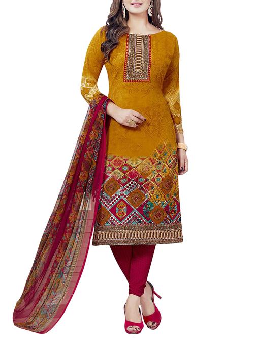 mustard churidaar unstitched suit - 14665470 - Very Small Image - 1