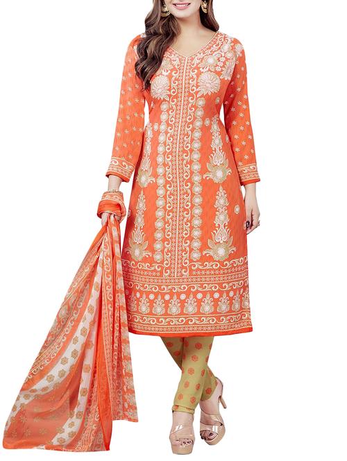 orange churidaar unstitched suit - 14665473 - Very Small Image - 1