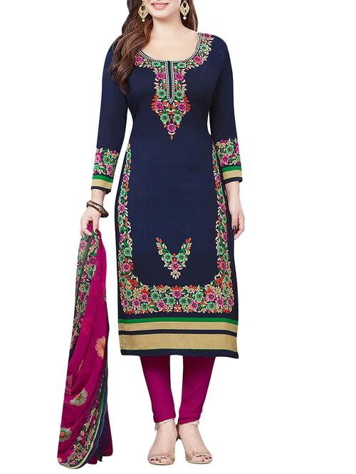 blue printed unstitched churidaar suit - 14665480 - Very Small Image - 1