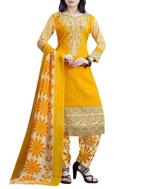 yellow printed unstiched salwar suits - 14665489 - Very Small Image - 1