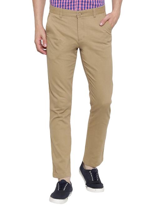 beige cotton blend chinos casual trousers - 14666345 - Very Small Image - 1