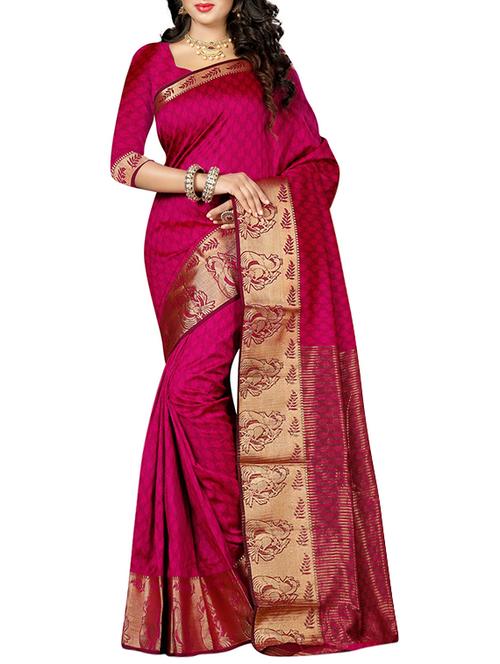 pink poly cotton woven saree with blouse - 14667091 - Very Small Image - 1