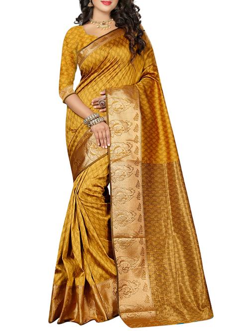 yellow poly cotton woven saree with blouse - 14667092 - Very Small Image - 1