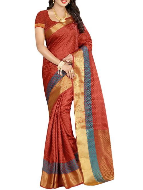 orange poly cotton woven saree with blouse - 14667153 - Very Small Image - 1