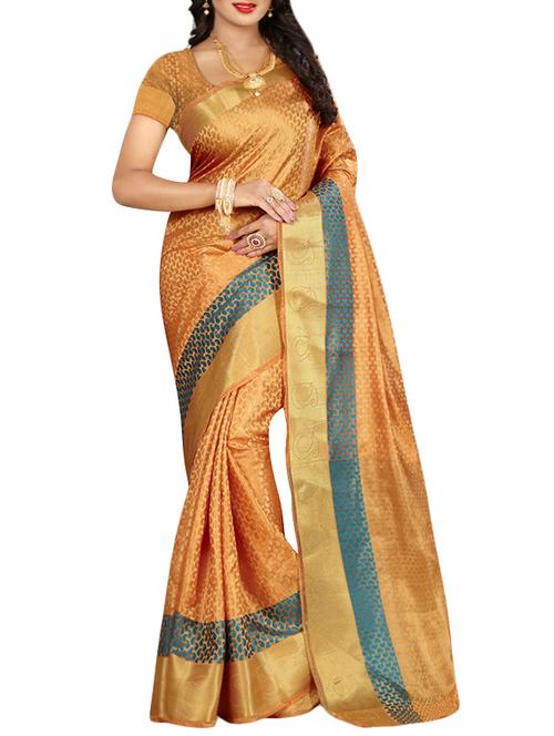 yellow poly cotton woven saree with blouse - 14667154 - Very Small Image - 1