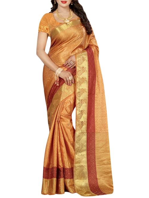orange poly cotton woven saree with blouse - 14667159 - Very Small Image - 1