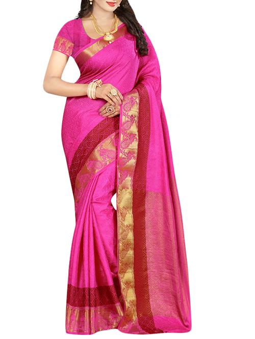 pink poly cotton woven saree with blouse - 14667160 - Very Small Image - 1