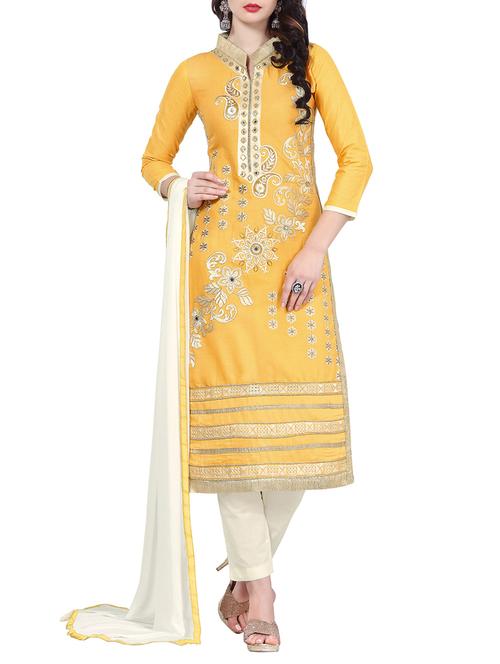 yellow straight pant suit unstitched suit - 14668870 - Very Small Image - 1