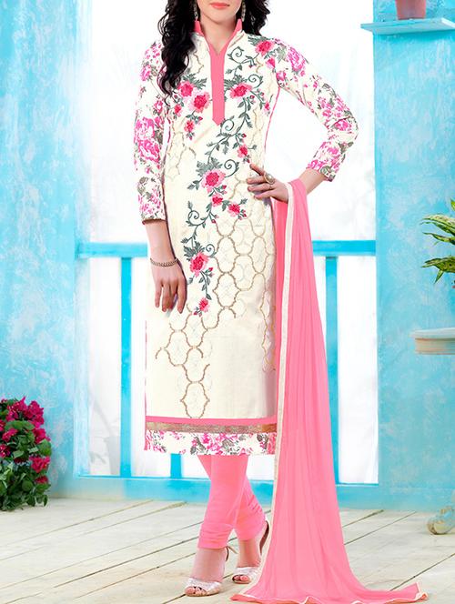 cream churidaar suit semi-stitched suit - 14668896 - Very Small Image - 1
