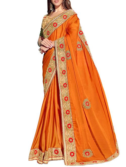 orange embroidered saree with blouse - 14668919 - Very Small Image - 1
