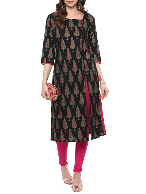 black cotton straight kurta - 14668944 - Very Small Image - 1