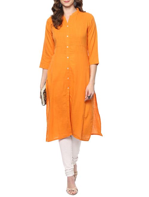 orange cotton straight kurta - 14668951 - Very Small Image - 1