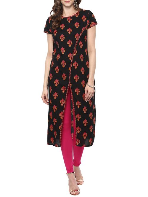 black cotton high slit kurta - 14668964 - Very Small Image - 1