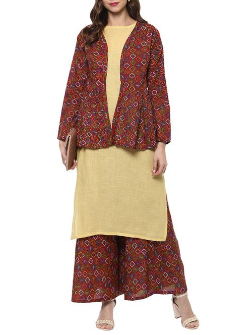 browncolore cotton straight kurta with jacket look - 14668972 - Very Small Image - 1