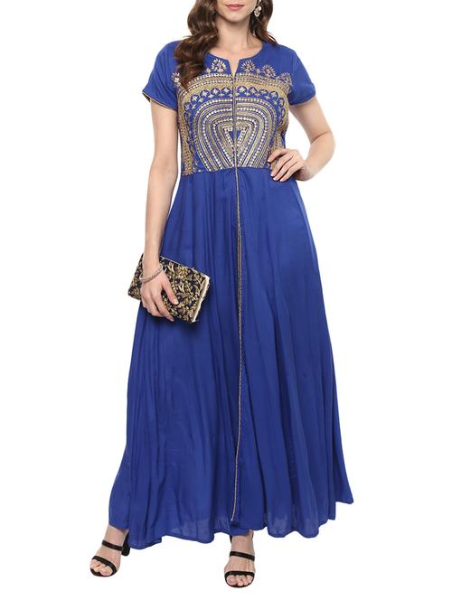 blue rayon flared kurta - 14668980 - Very Small Image - 1