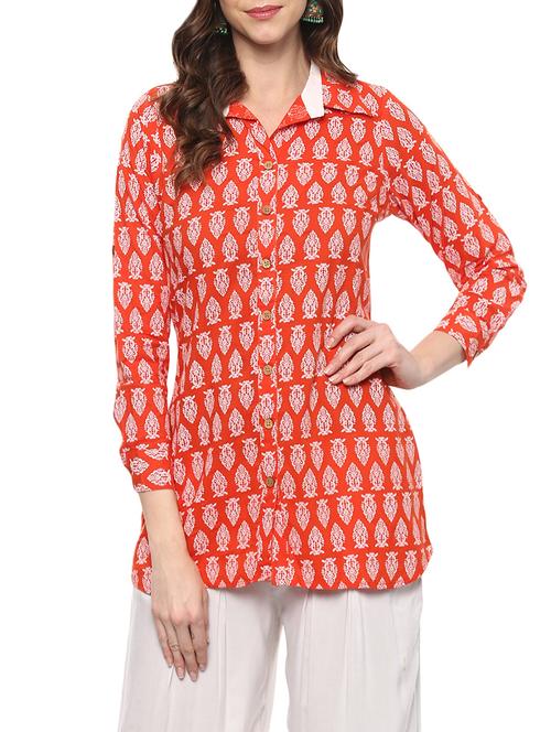 orange cotton straight kurti - 14668982 - Very Small Image - 1