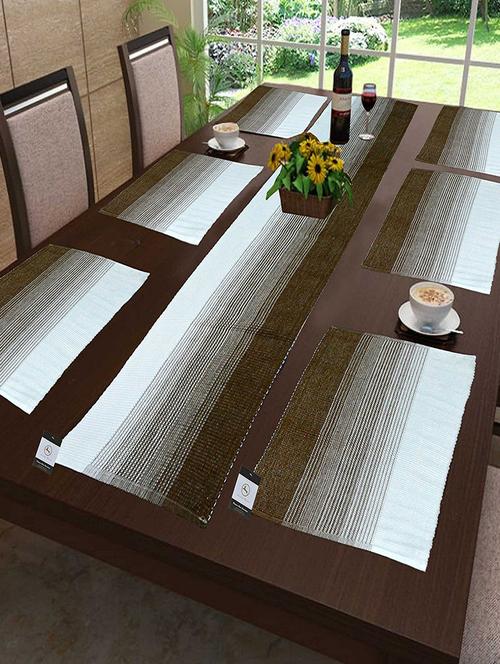 cotton ribbed table mats with table runner ( set of 7) - 14670401 - Very Small Image - 1