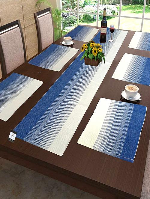 cotton ribbed table mats with table runner ( set of 7) - 14670404 - Very Small Image - 1