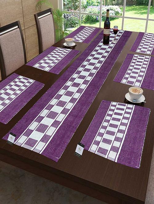 cotton ribbed table mats with table runner ( set of 7) - 14670406 - Very Small Image - 1
